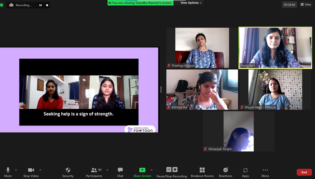 Suicide Prevention webinar in progress by students of mental health club